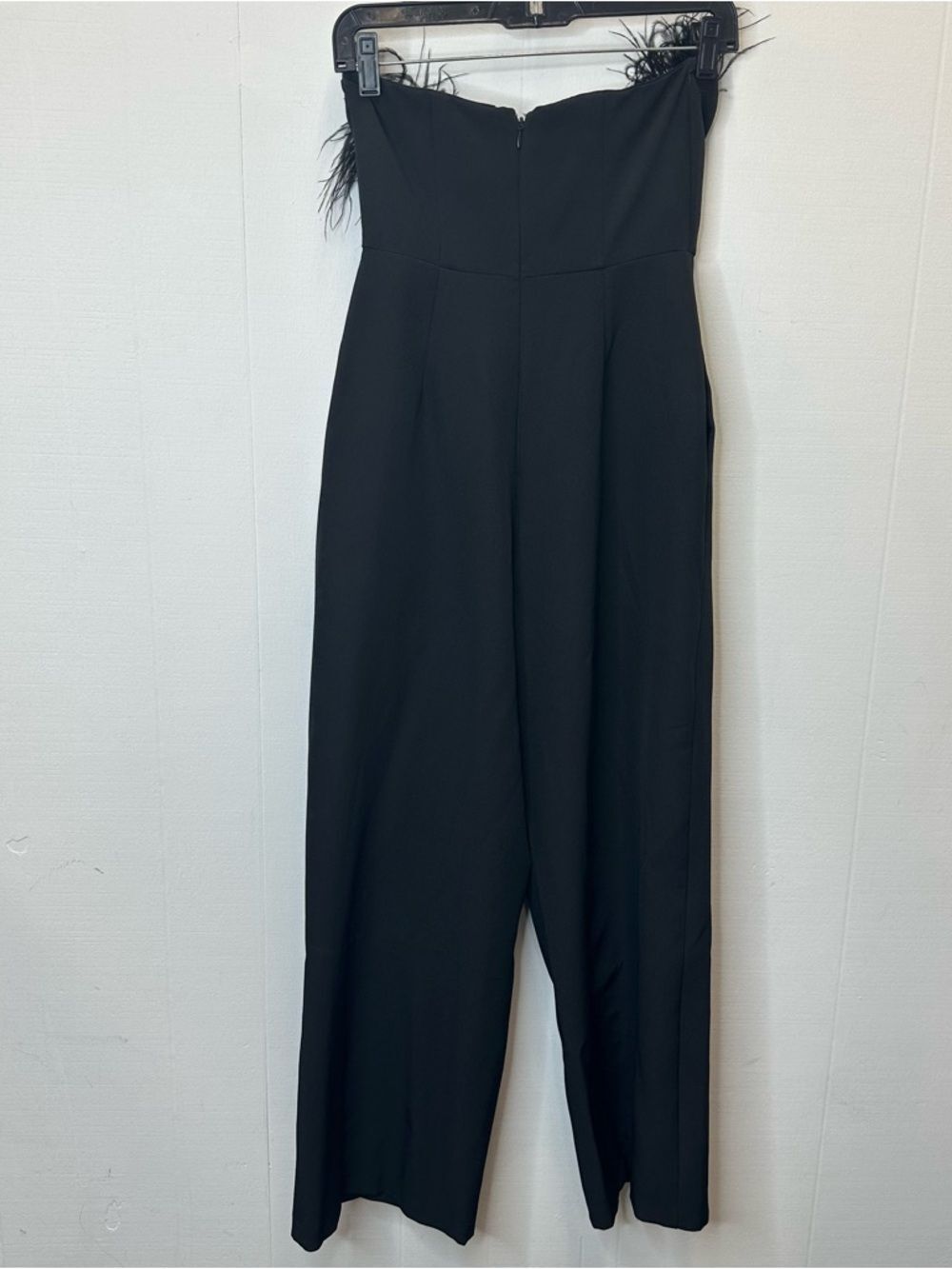 Sam Edelman Size 2 Solid Black Feather Trim Strapless Women's Jumpsuit - Picture 2 of 8